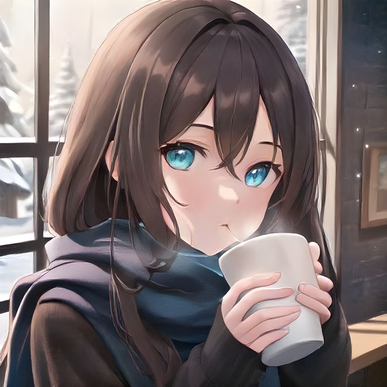 Sweet Sips and Treats A Cute Anime Girl Enjoying Coffee and Pie - AI  Generated Artwork - NightCafe Creator