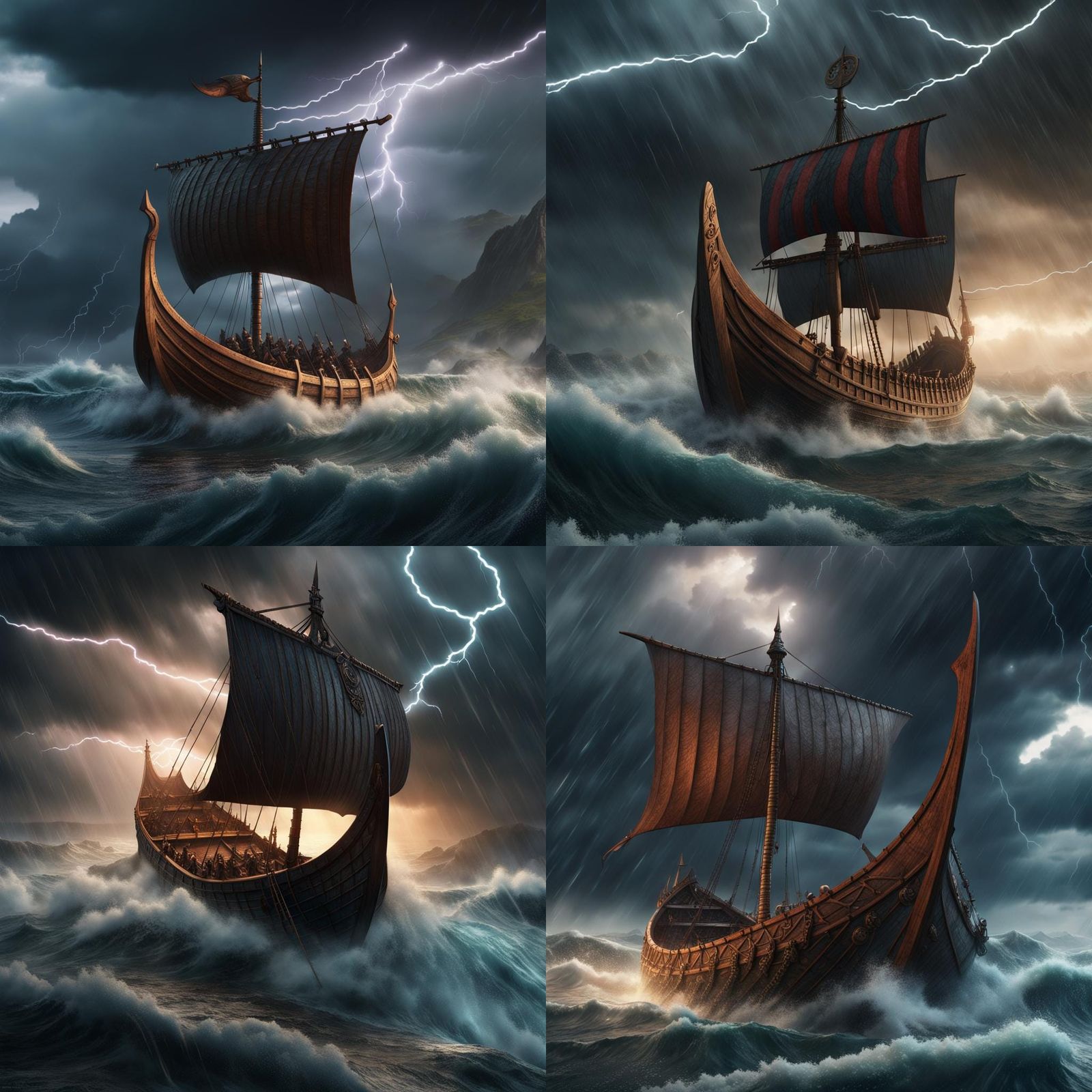 Viking ship in a storm 