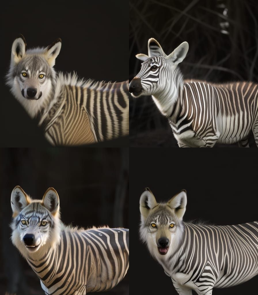 zebra wolf hybrid animal, hybrid animal with with large wolf...