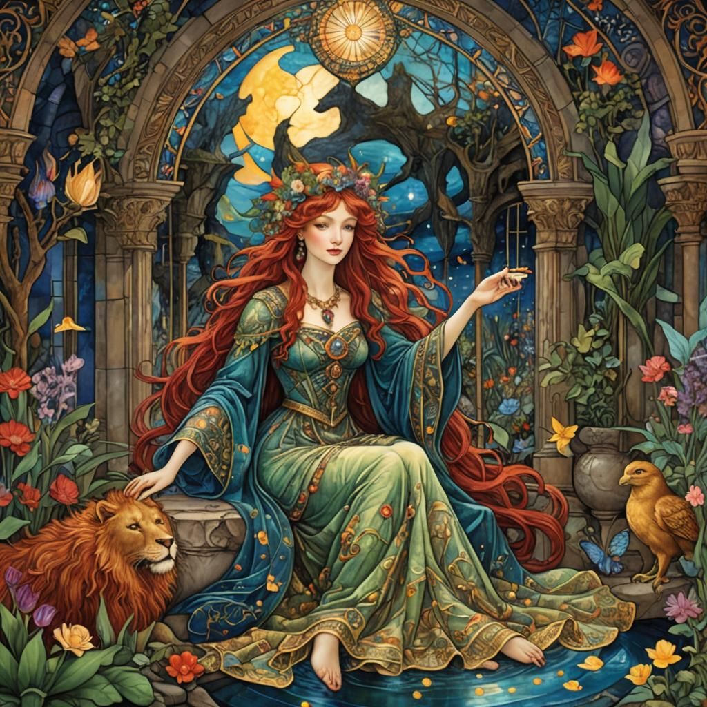 Enchanting Witch's Study: Art Nouveau Celestial Design