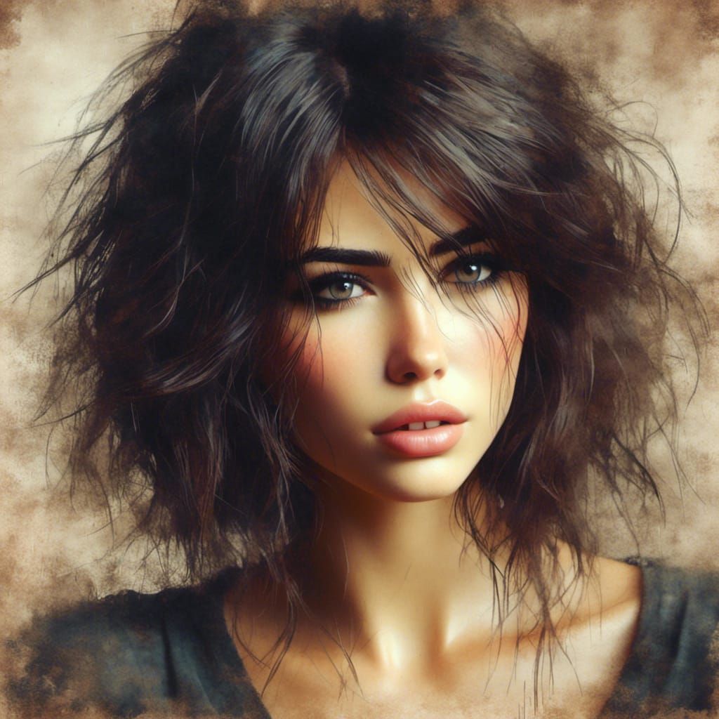 <lora:3D HD Portraits:1.0> Impasto painting of a brunette woman short wispy hair 