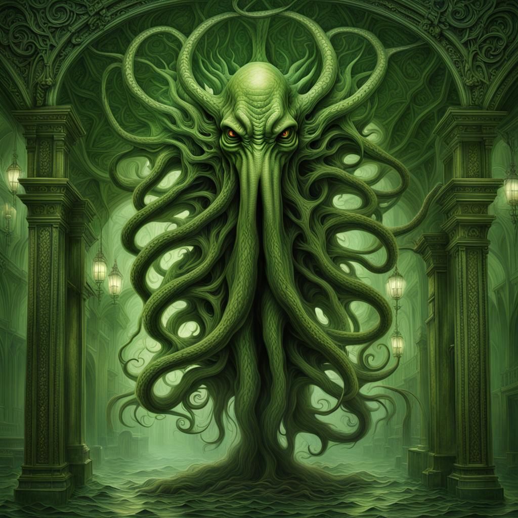 Cthulhu emerging from the depths of R'lyeh - AI Generated Artwork ...