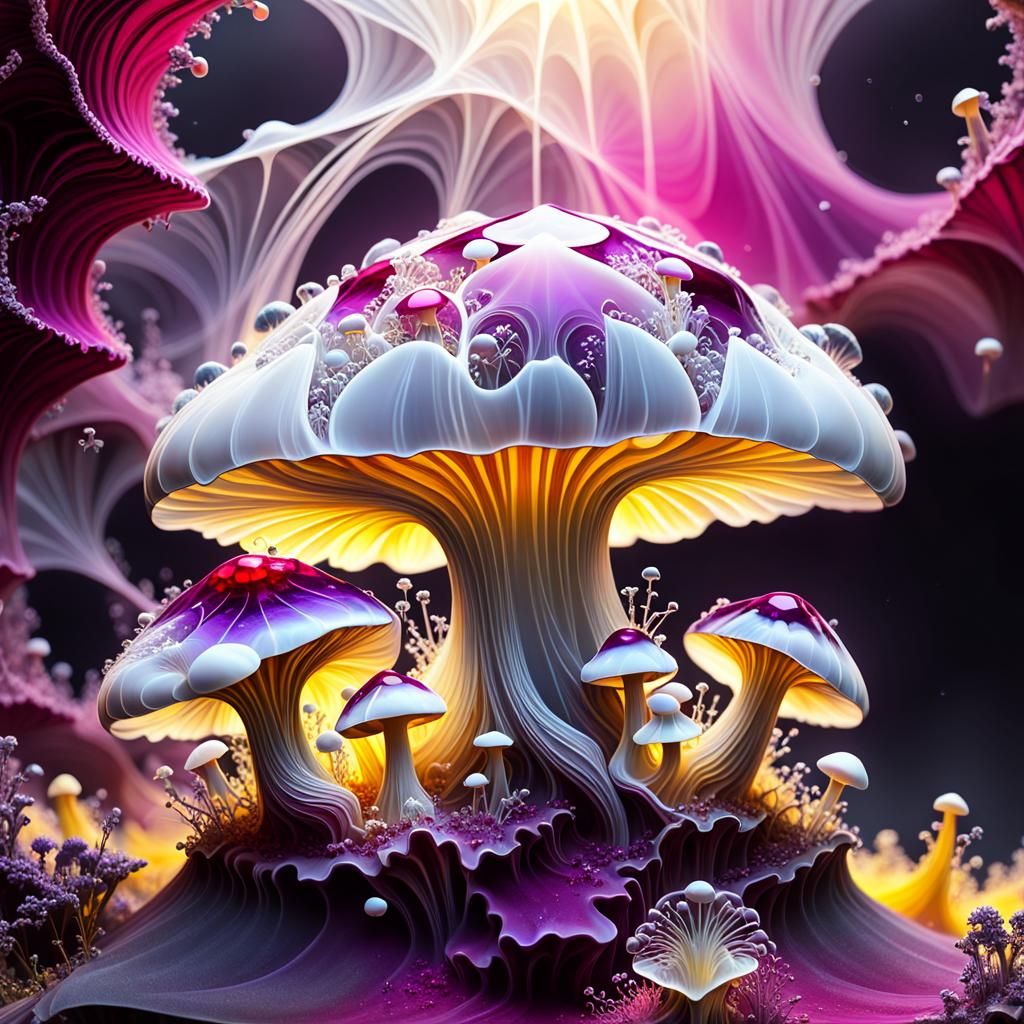 Alabaster Dreamscape Purple Garnet Mushrooms