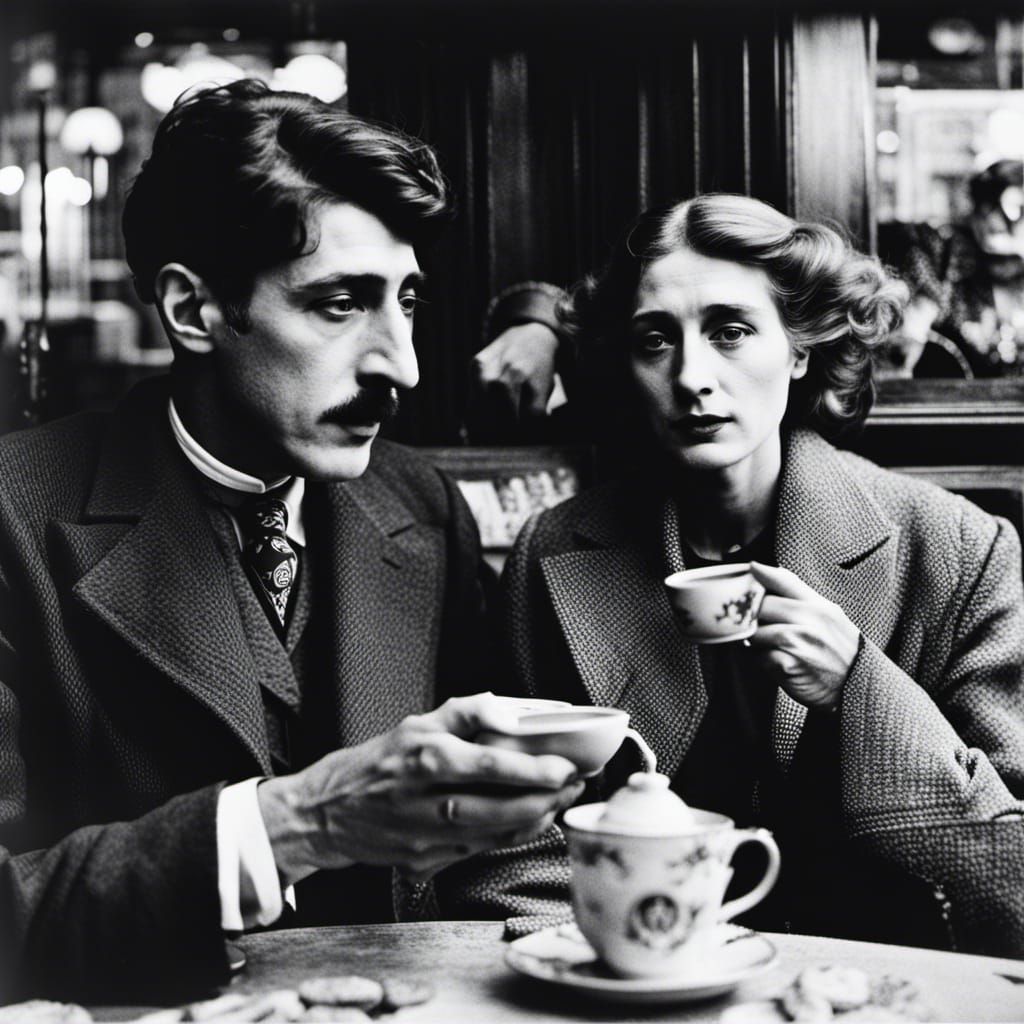 " Marcel Proust and Virginia Woolf are having tea at Starbuc...
