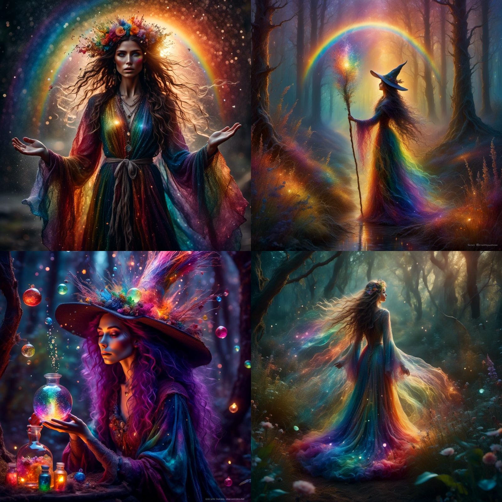 <lora:Witches:1.0> <lora:Magical:1.0> the rainbow witch