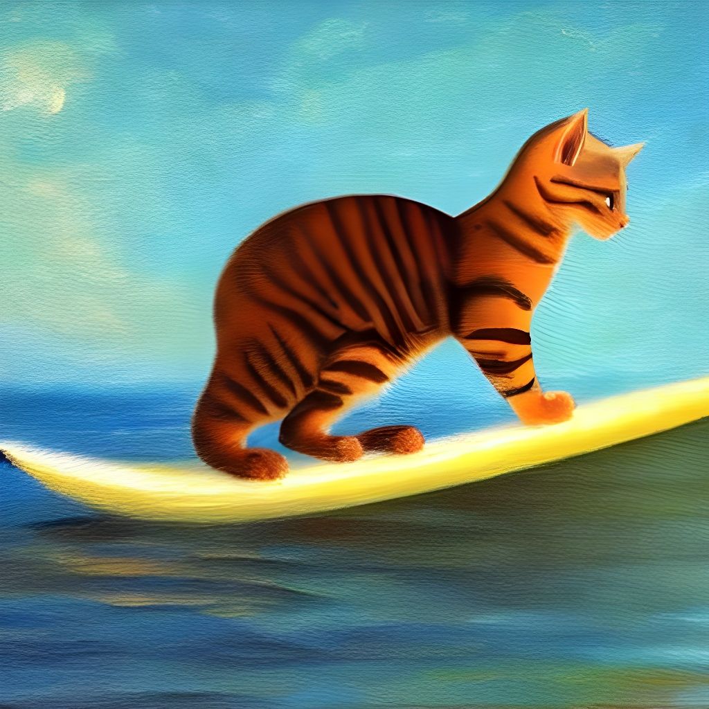 Surfing Cat, impressionist oil painting - AI Generated Artwork ...