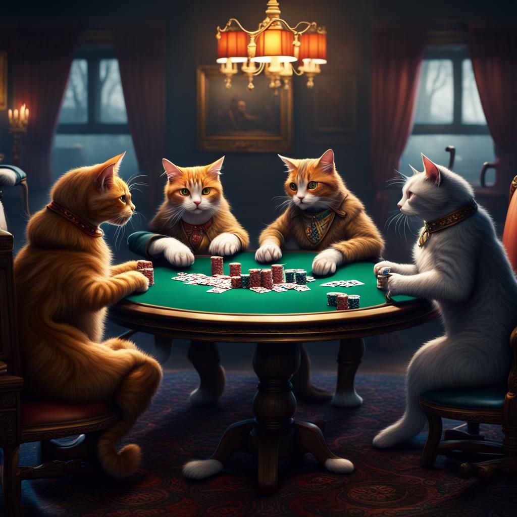 Cats Playing Poker - AI Generated Artwork - NightCafe Creator