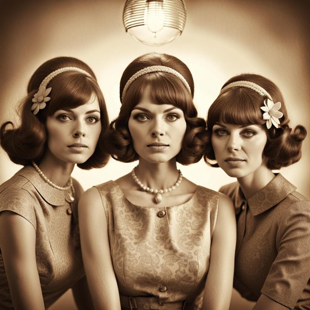 Vintage style group of women photography, 60s, sepia colors, creative entropic energy  by @LoreCampa93