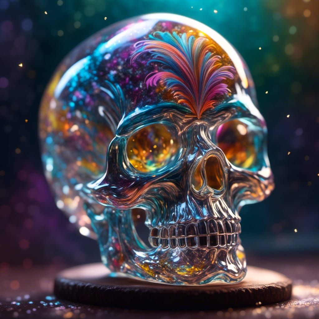 mini wispy ghost within a crystal glass skull <lora:Sparkle:...