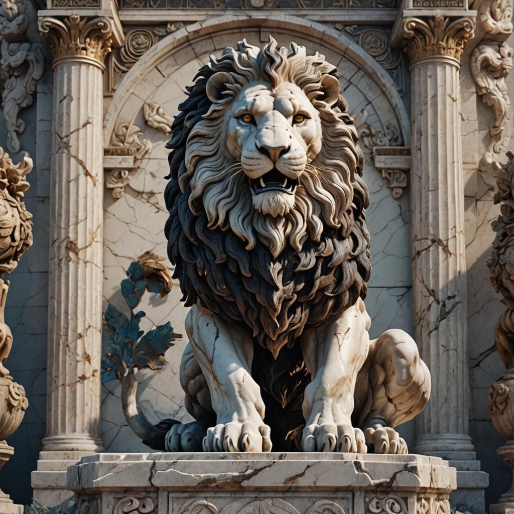 Marble lion statue