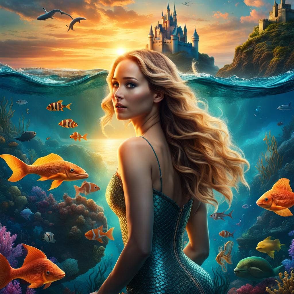 Jennifer Lawrence as a Fantasy Mermaid, Digital Art