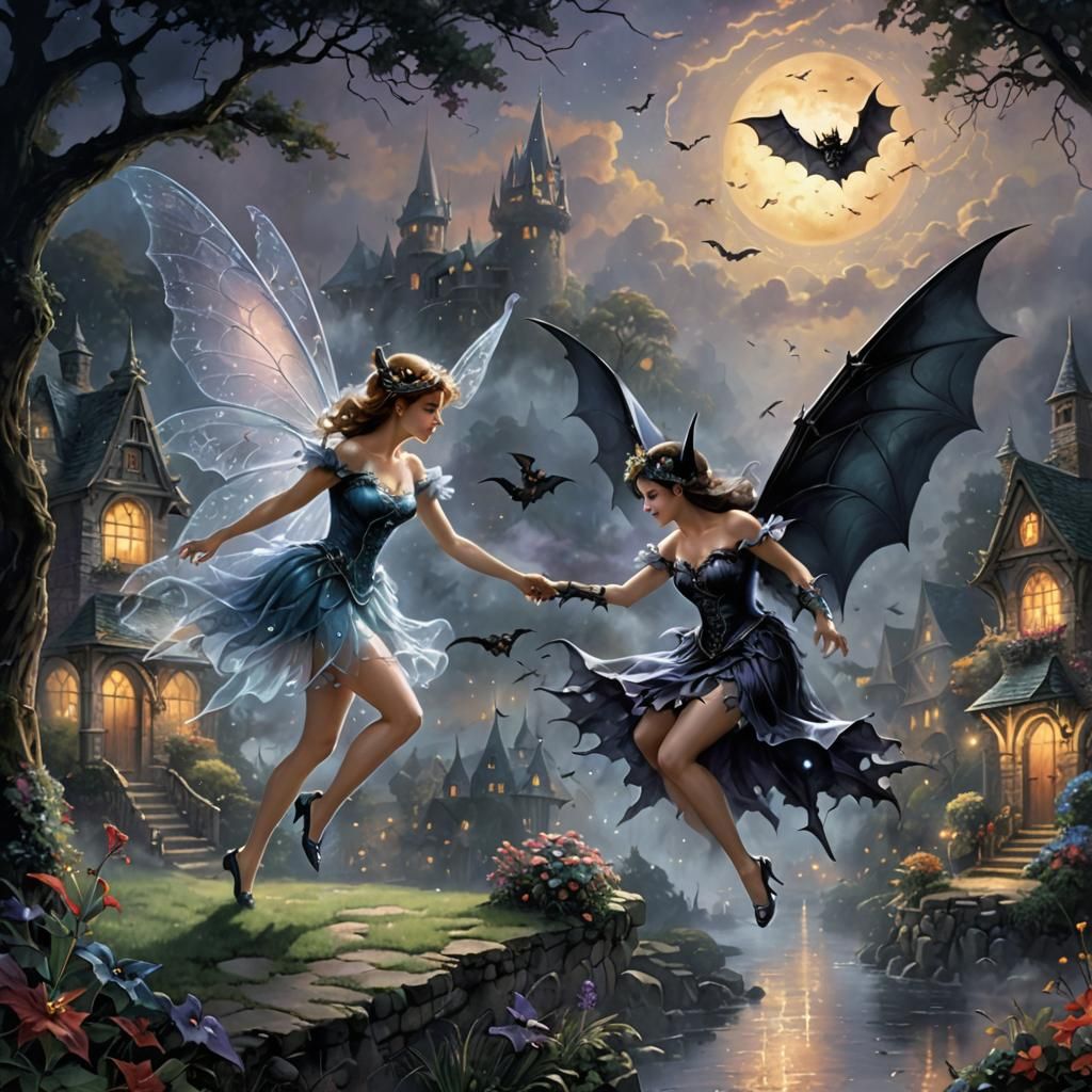 Good fairy vs dark fairy AI Generated Artwork NightCafe Creator