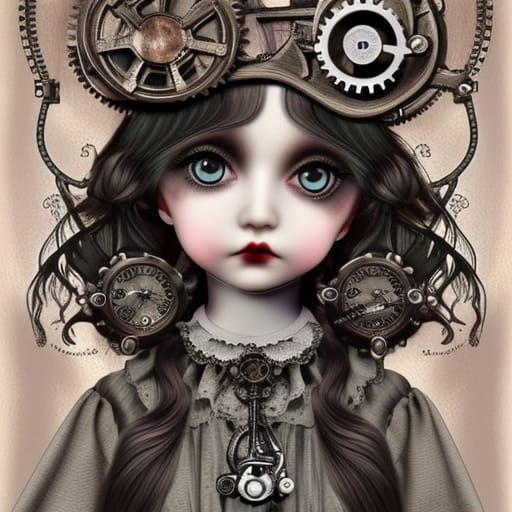 Adorable 3D Gothic Art Doll in Steampunk Style