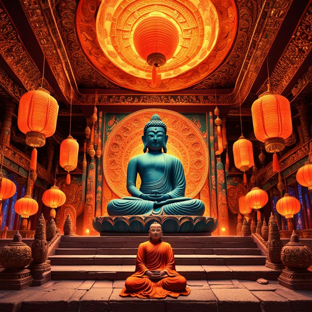Buddha in Ornate Temple: Digital Matte Painting