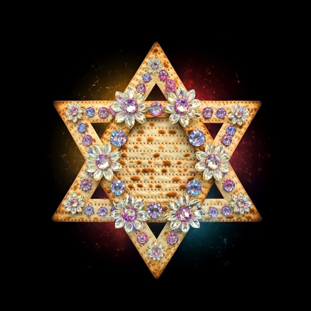 Sparkling Star of David Matzah with Crystal Flowers