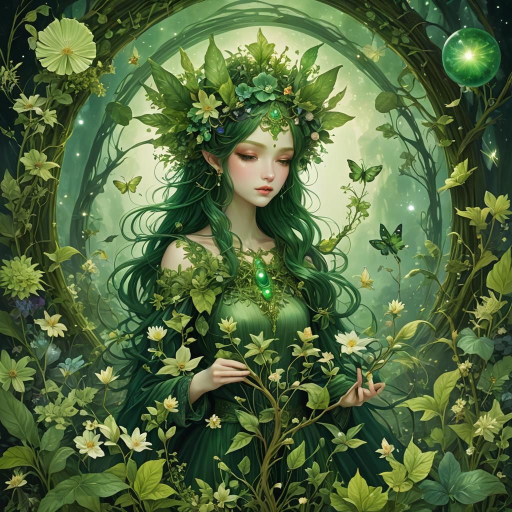 A fairy in green