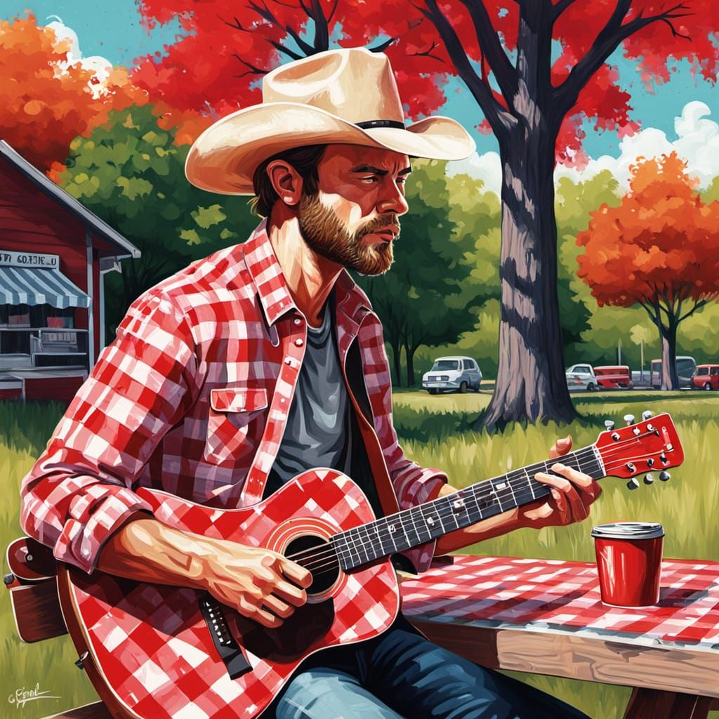 Gingham Guitar Slinger.   by @Crispy Bess