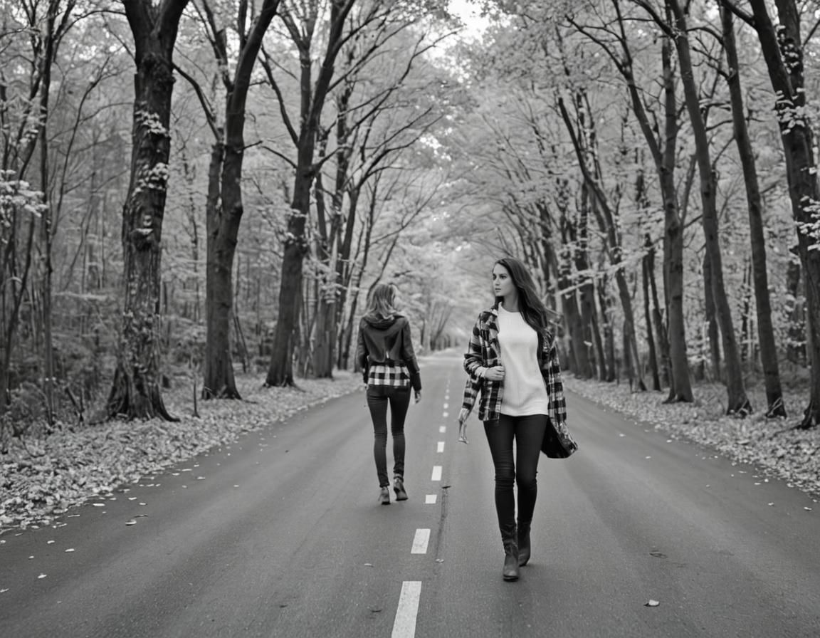 splash of color::black and white photo::beautiful woman walk...