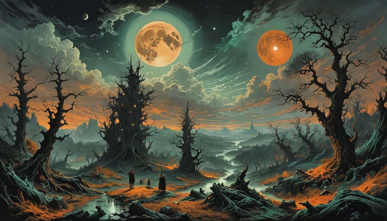exoplanet: urwald ,vollmond, sturm-wolken sehr grosse tiere ...