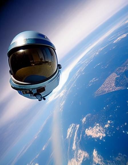 Helmets. space helmet reflects earth with vivid blue oceans ...
