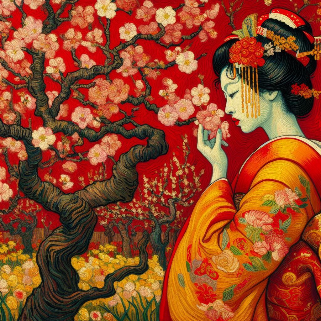 Geisha smelling a flower