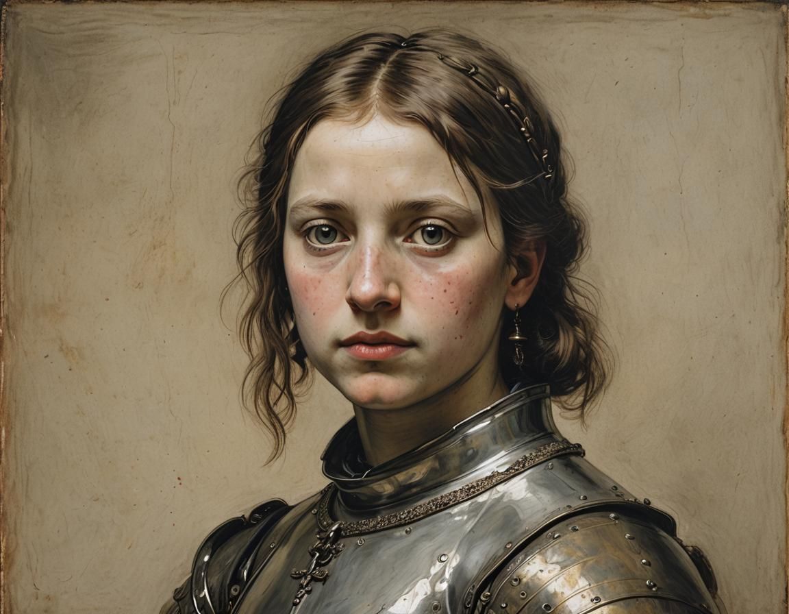 Rembrandt studio painting, ultra realistic, sharp eyes, Joan...