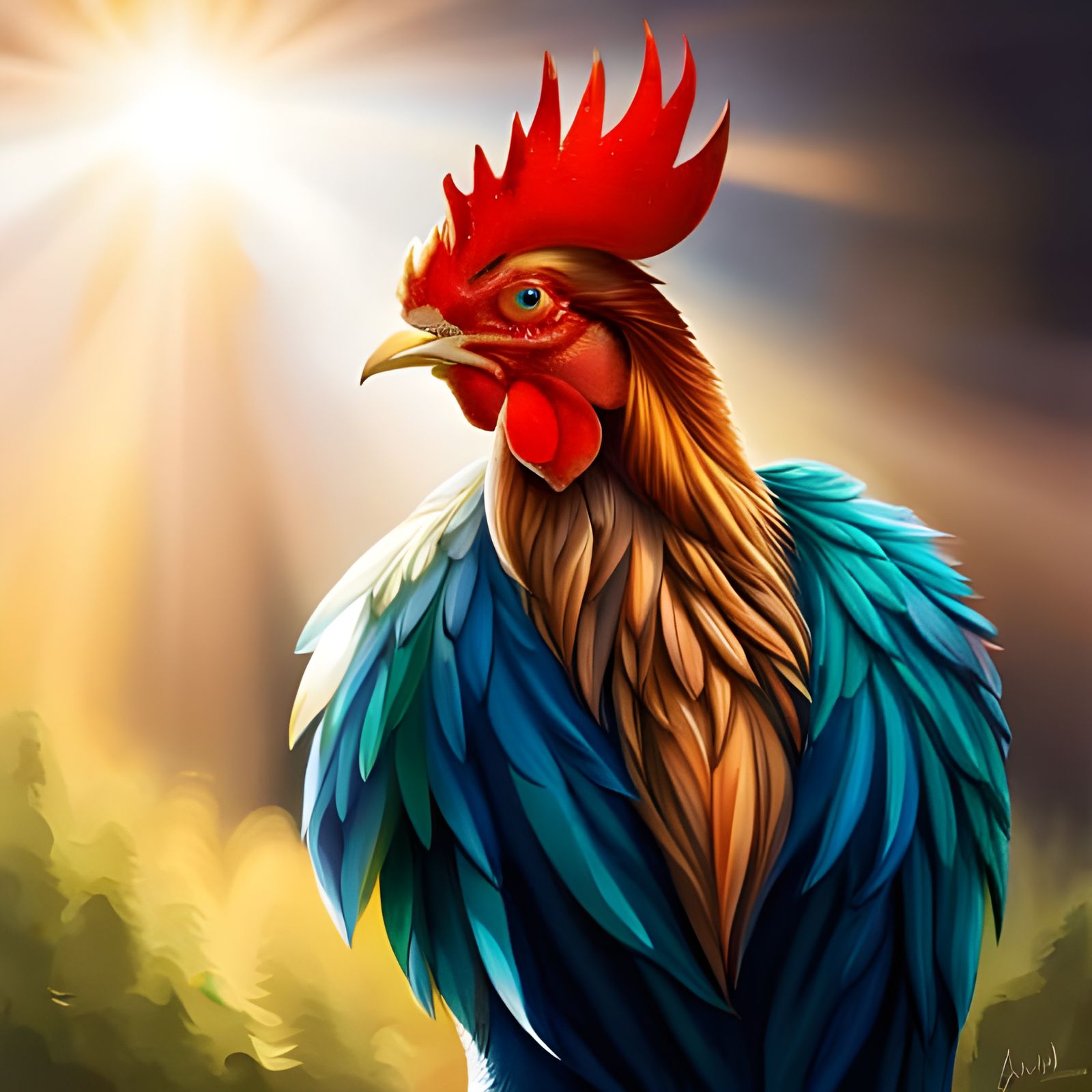The Rooster and his brilliant plumage.  by @Apok
