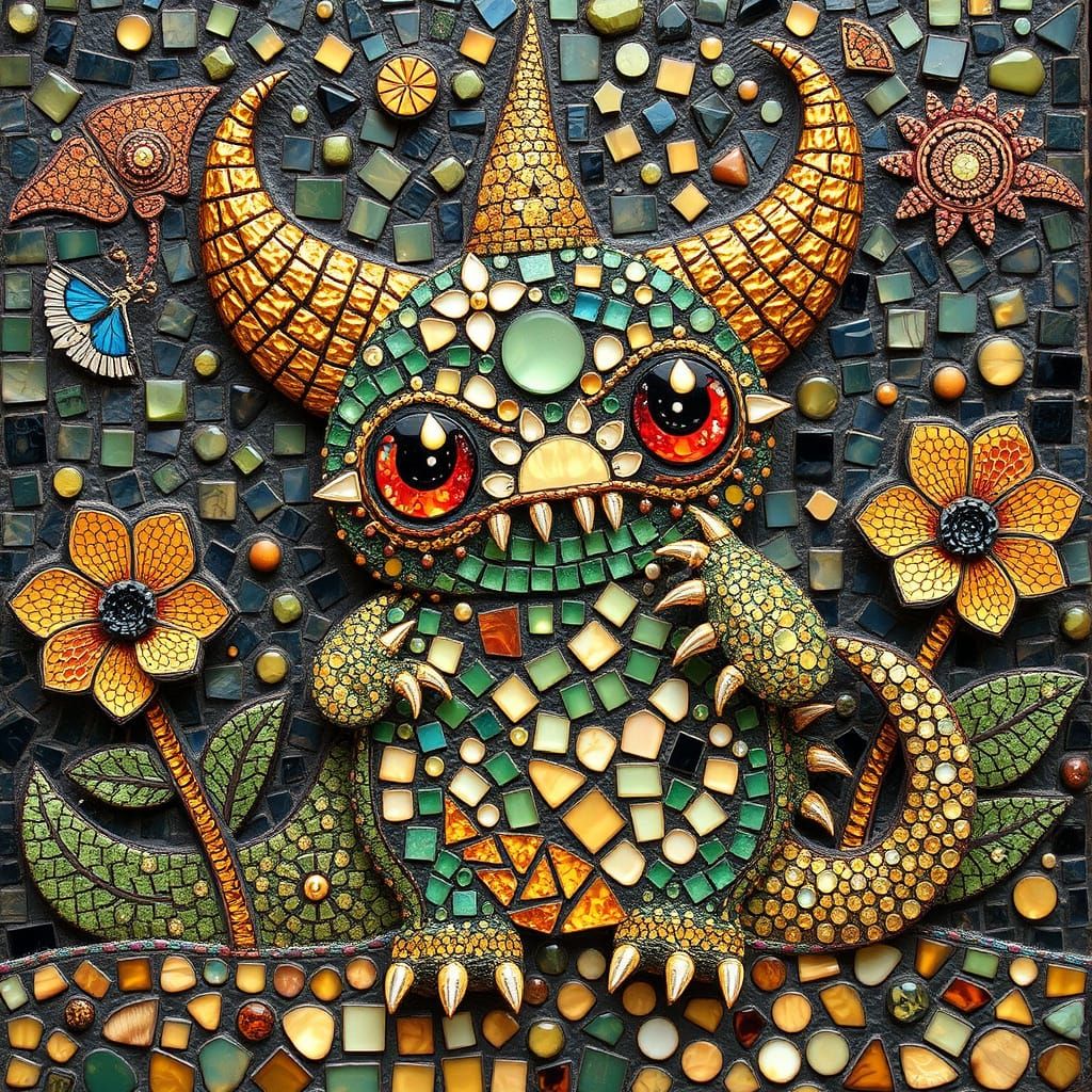Cute whimsical monster mosaic   by @Meredith Ellen Skye
