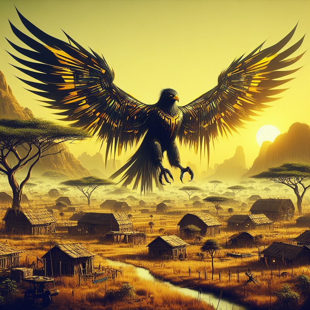 Eagle over the  african village