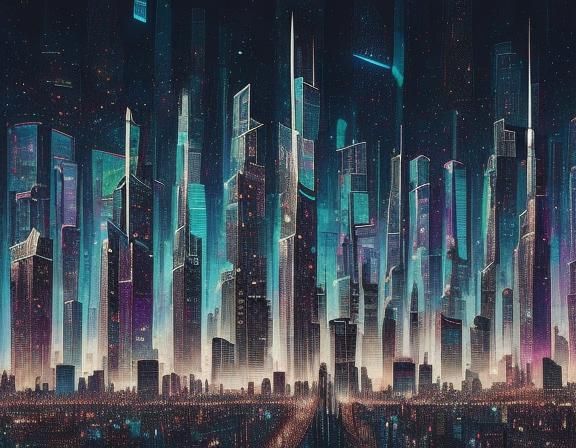 <lora:Big City Lights DS8:1.0> retrofuturistic metropolis city. mythical realms, magical vistas, enchanting landscapes, abstract expressioni...