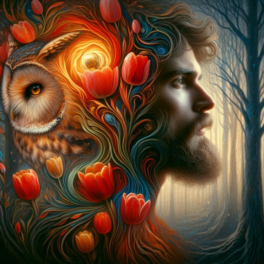 Man in Red and the Whisper of Tulips