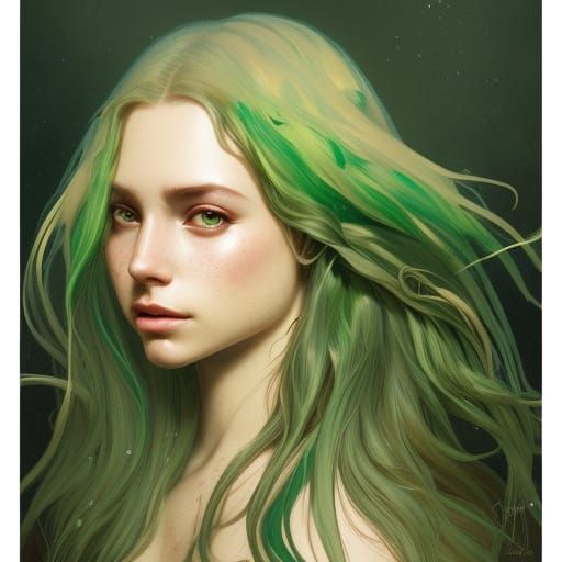 hippie girl with flowing green hair - AI Generated Artwork - NightCafe ...