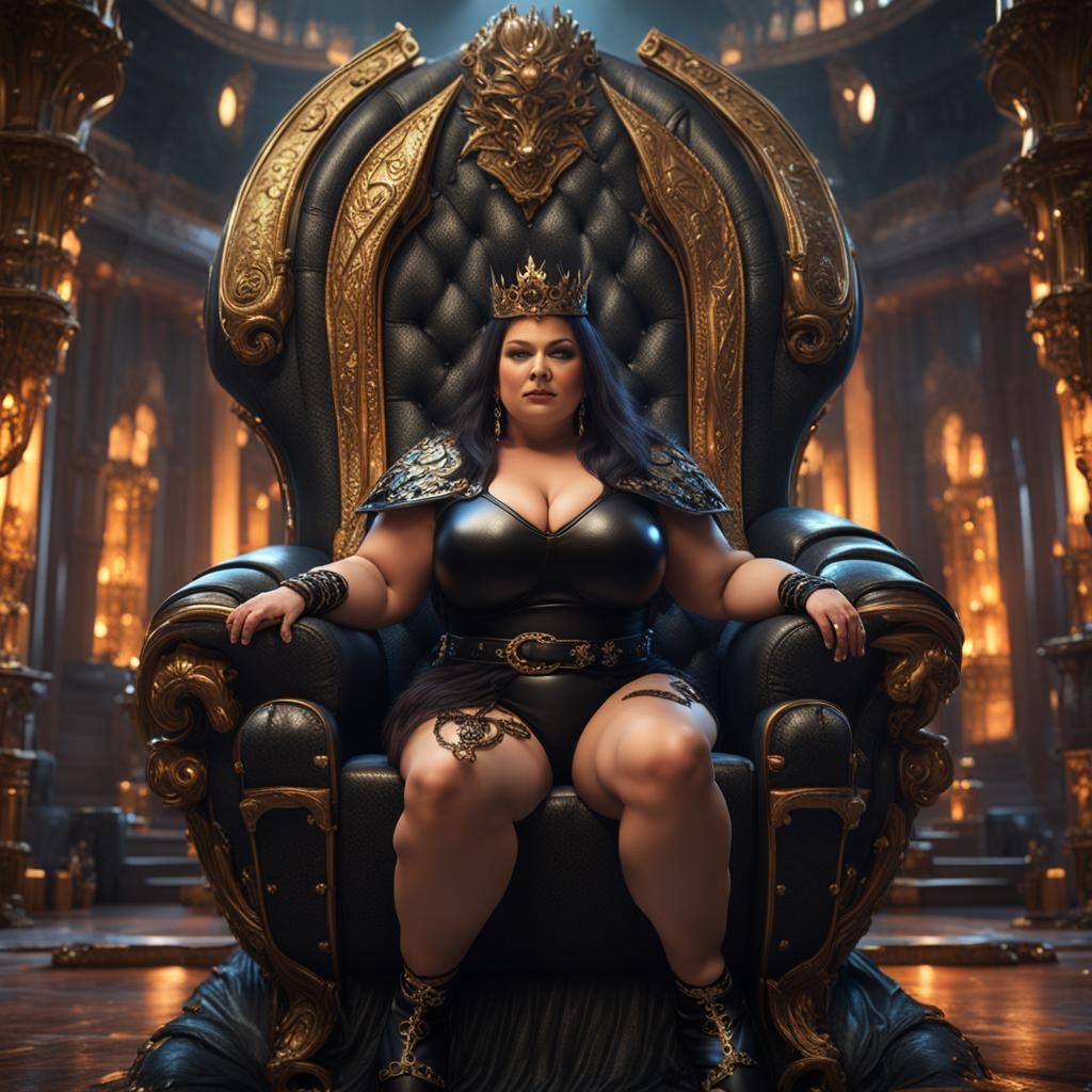 A BEAUTIFUL CHUBBY, OVER FORTY DOMINA SITTING INH HER LUXURIOUS THRONE IN  BLACK LEATHER BIKINI - AI Generated Artwork - NightCafe Creator