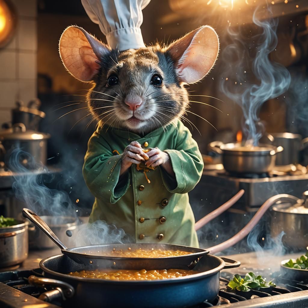 Chef Mouse Cooks in Pot: Fantasy Matte Painting