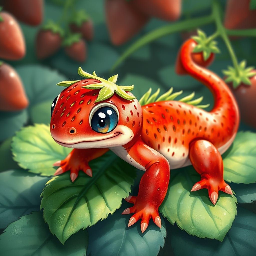 Strawberry Salamander  by @Seivitae