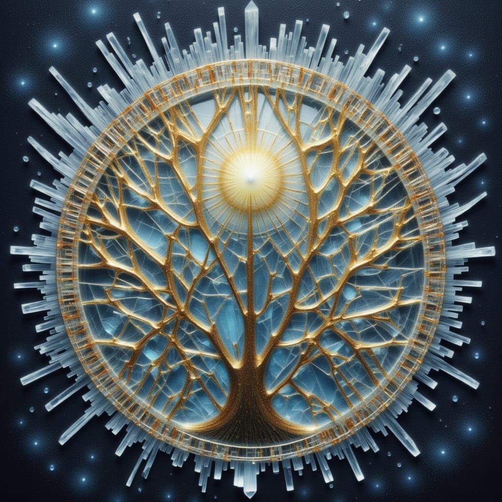 Glassy Silver Trees with Golden Birds