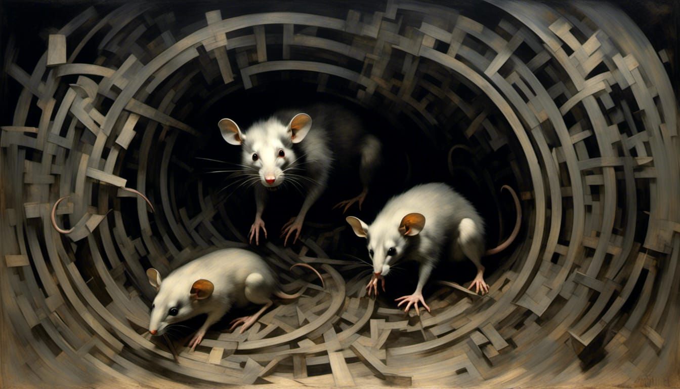 "The Rat Maze" Ominous, Occult, Intricately Designed, Elaborate, Complex, Hyper-detailed, Stygian, apocalyptic, dark masterpiece painting by...
