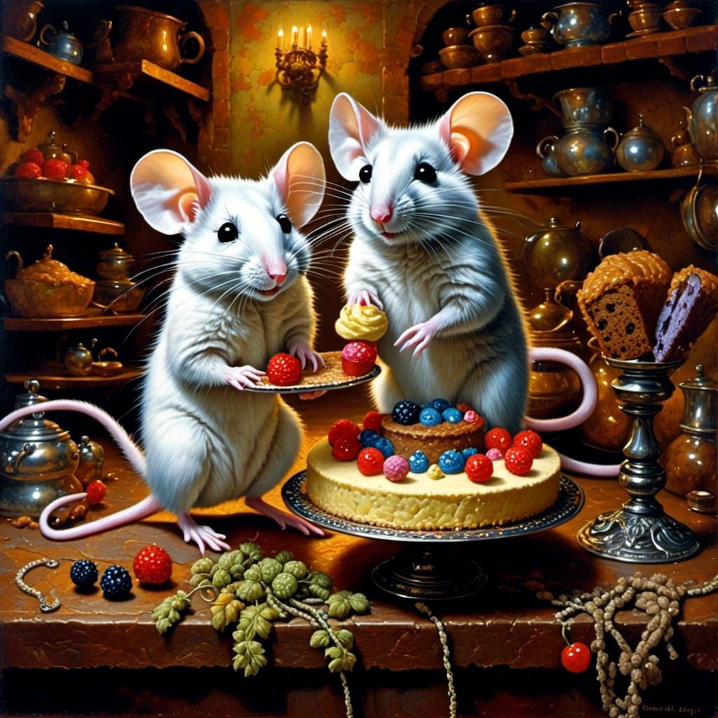 Two Mice eating cakes - AI Generated Artwork - NightCafe Creator