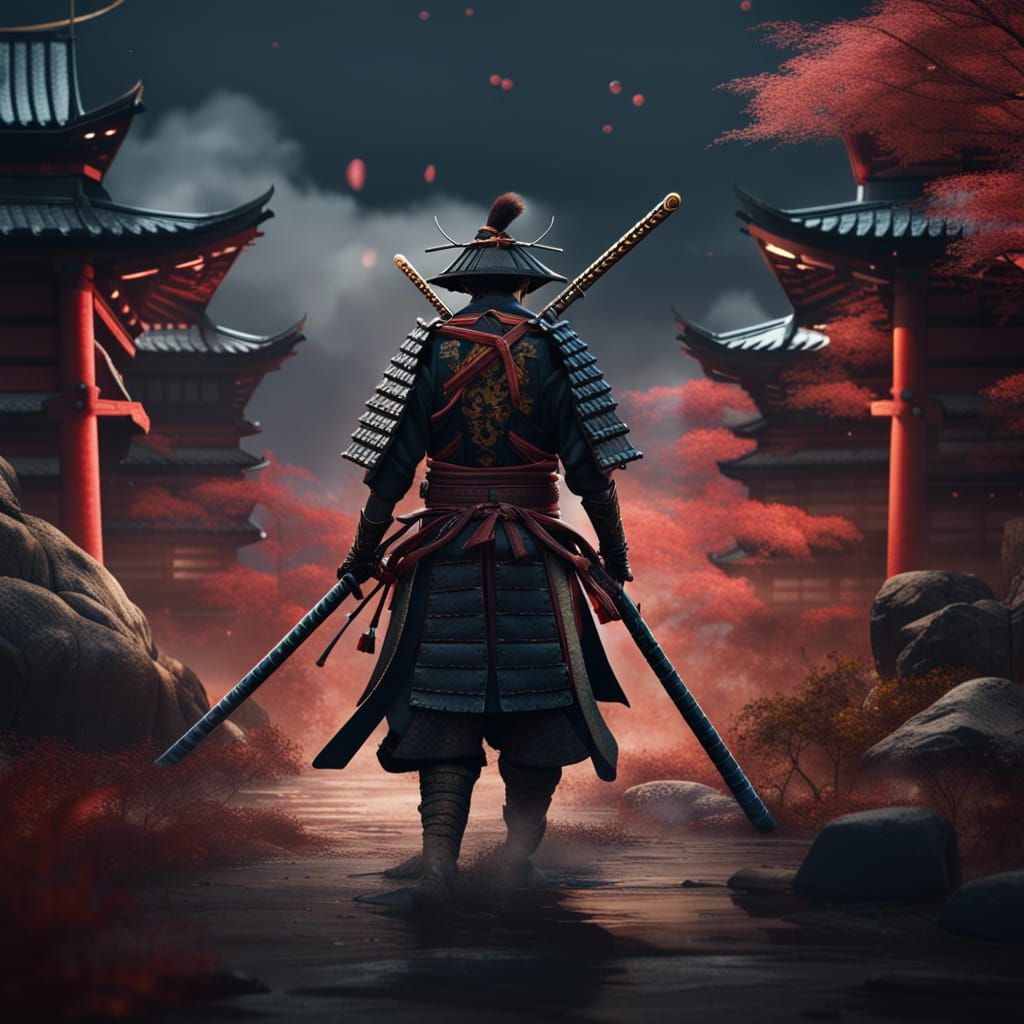 Samurai with swords carried in on back - AI Generated Artwork ...