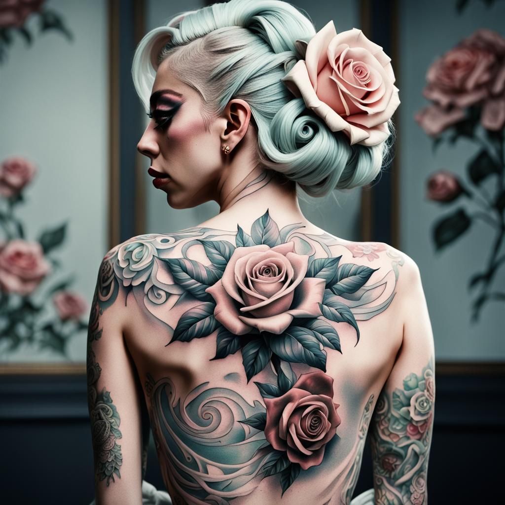 Lady Gaga with rose tattoo  by @Stephanie Gunnz