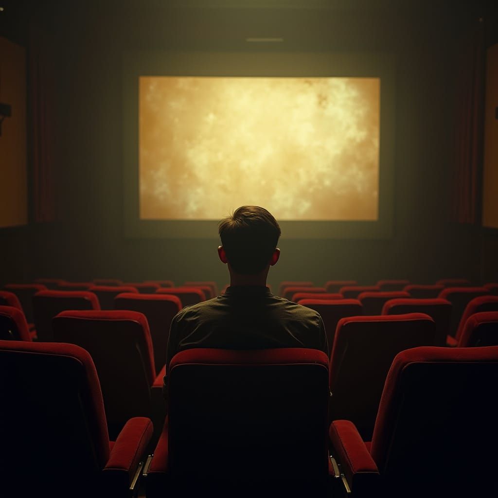 Vintage Cinema Atmosphere with Worn Velvet Seats and Faded S...