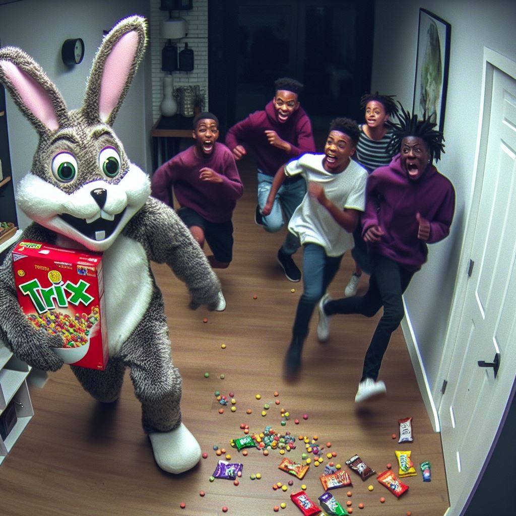 The Trix Rabbit has Lost It! Let's get the F&@k Out of here!