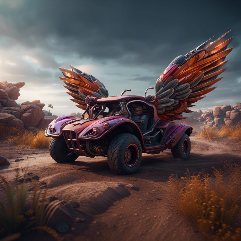 Unconventional motor car, off road car with wings detailed matte painting, deep color, fantastical, intricate ...  by @TheDigitalArtist