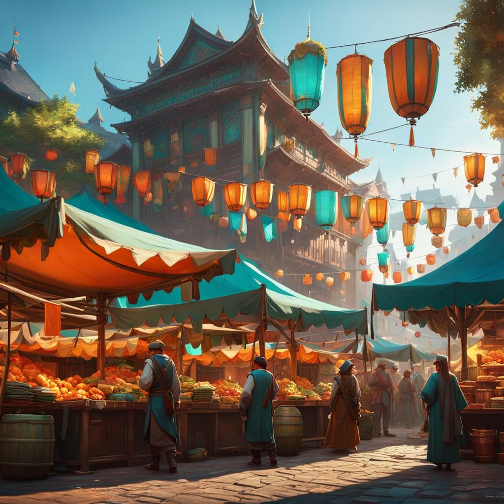 Market square with stalls and tents