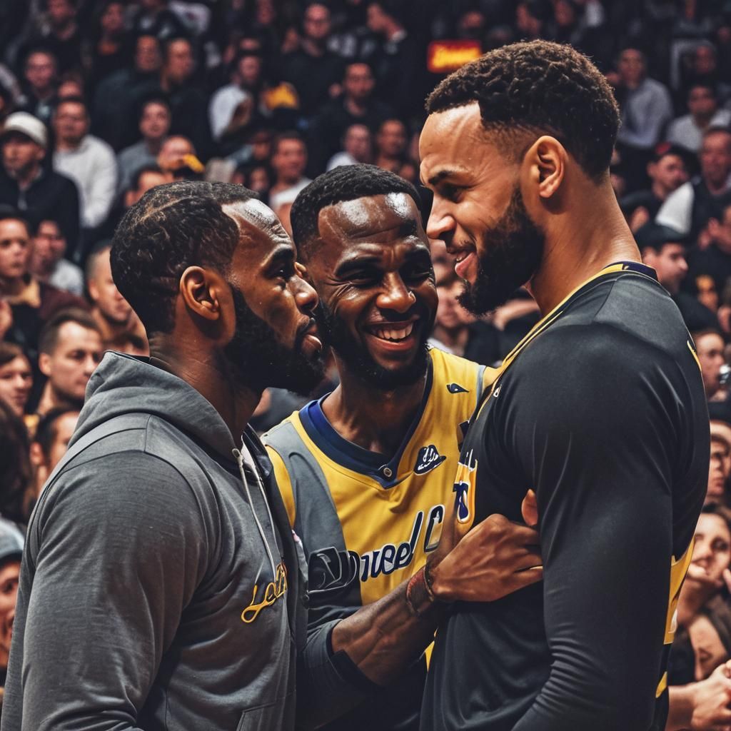 Lebron and steph curry aggressively making out kissing courtside during a  lakers game, close up. - AI Generated Artwork - NightCafe Creator