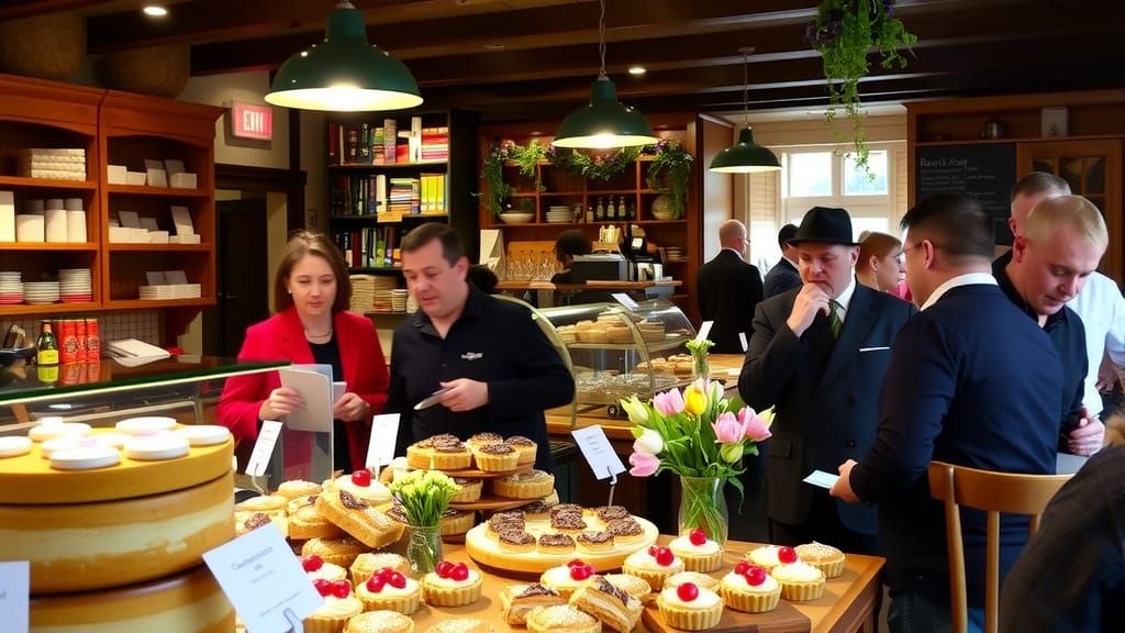 A very busy Cafe selling Bakewell Tarts in the Village of Bakewell Derbyshire England   by @Pirate Queen Jo 