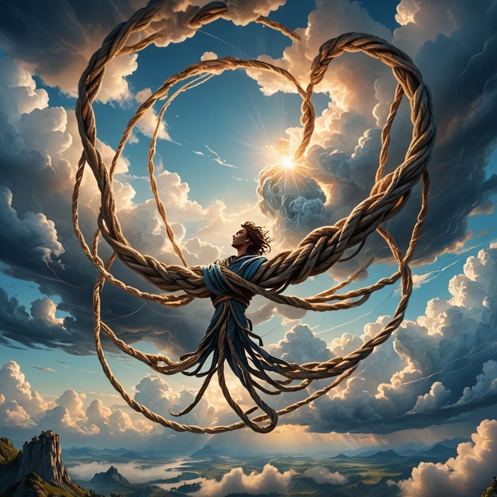 Majestic Rope Connects Sky and Earth in Dreamlike Landscape