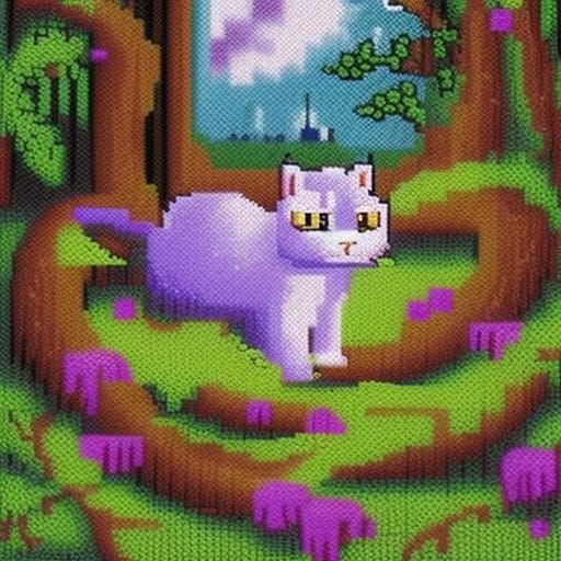 a purple cat in 8Bit pixel art - AI Generated Artwork - NightCafe Creator