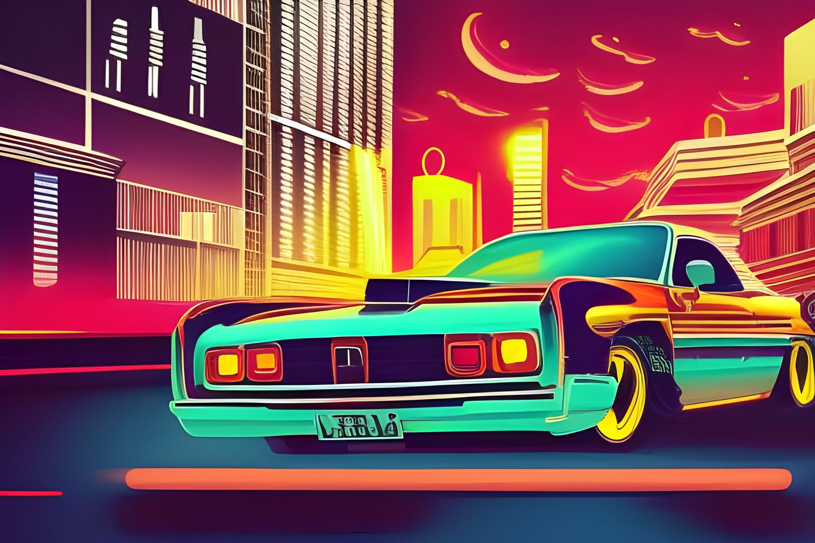 Driving In Synthwave - Ai Generated Artwork - Nightcafe Creator