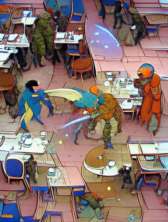 A FIGHT IN A SMALL CAFÉ Moebius sci-fi retro